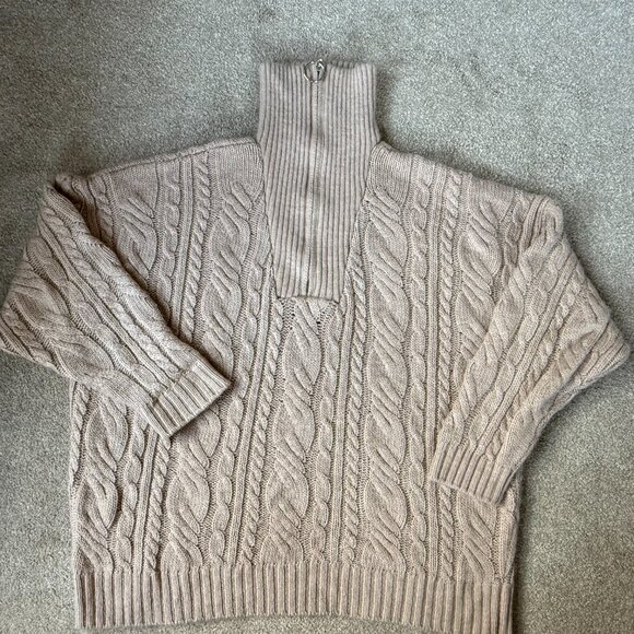 Topshop Cable Knit Oversized Zip Collar Sweat Oat Size 12 - Picture 5 of 12